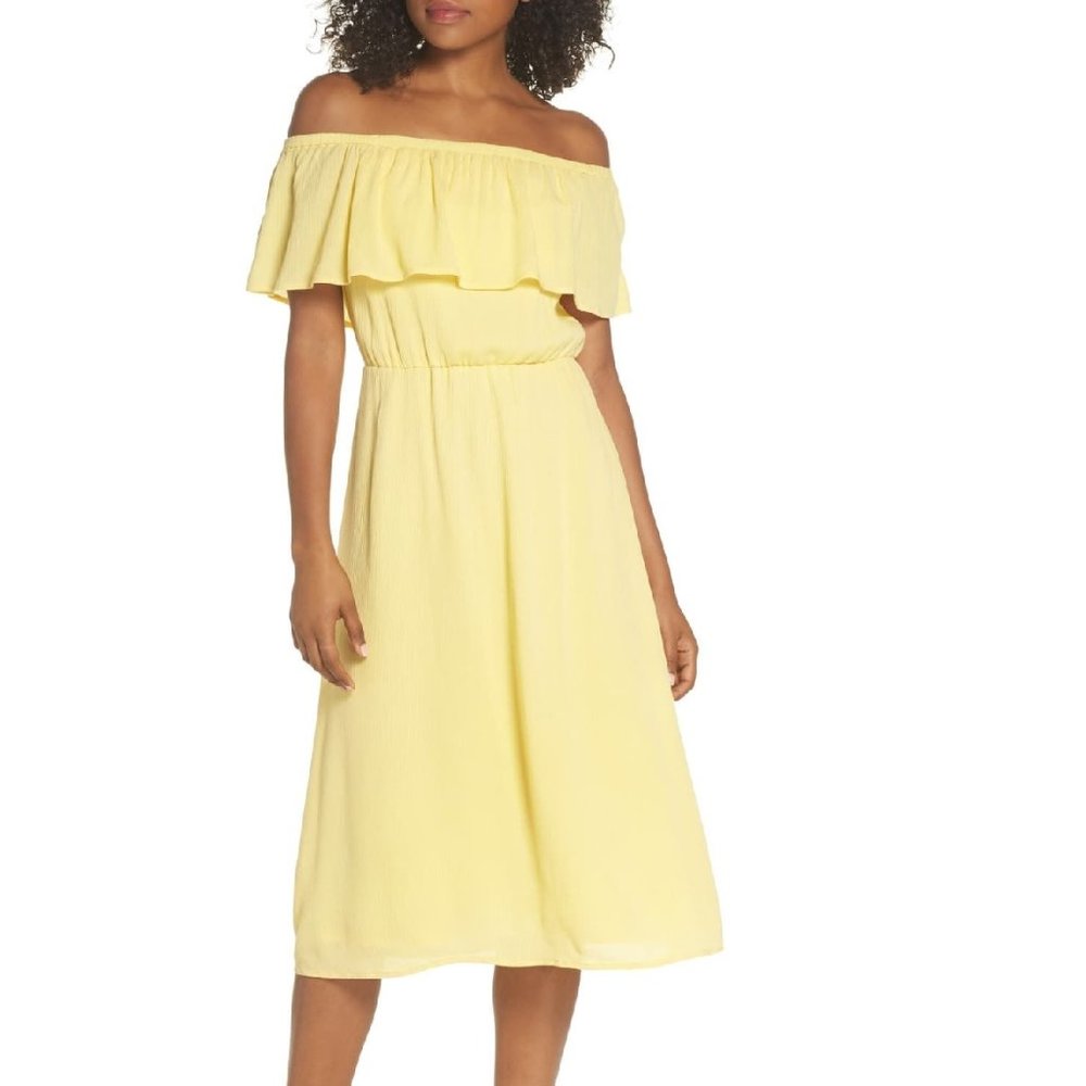 Charles Henry Off the Shoulder Ruffle Midi Dress